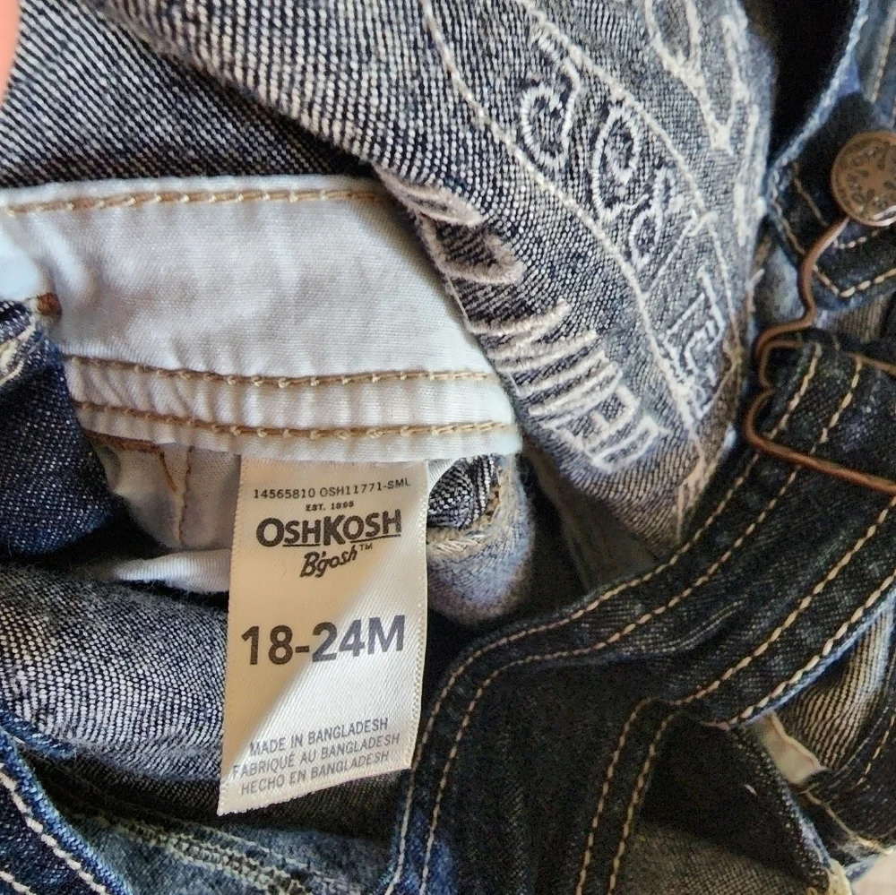 Oshkosh B'gosh Toddler Carpenter Style Baggy Denim Overalls size 18-24 Months